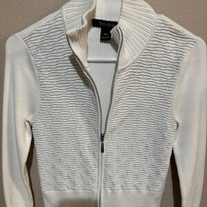 White House/ Black Market XS full zip white with silver sweater